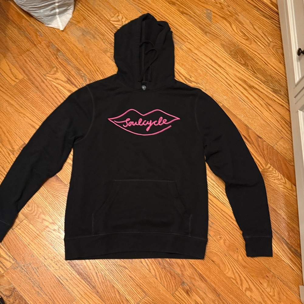 SoulCycle Black Hoodie with Pink Lips Logo